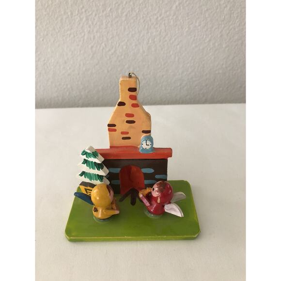 Vintage Wood‎ Christmas Ornament House with Tree and Angels Japan - Picture 1 of 7